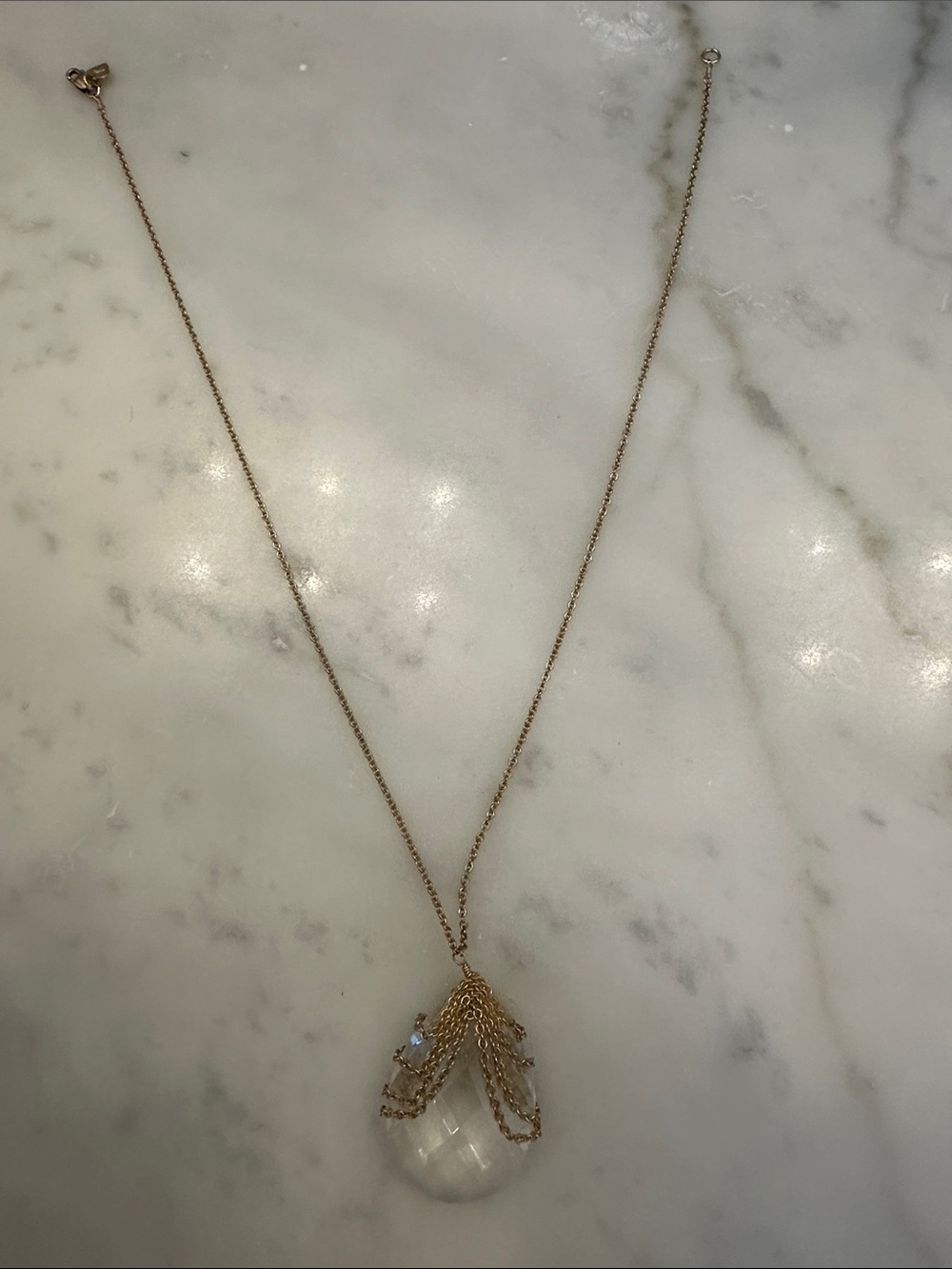 Alessi Gold Necklace with Clear Faceted Teardrop Pendant